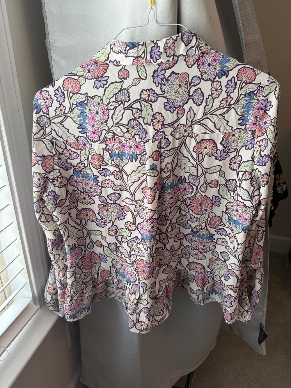 Express Floral Button-Front Shirt in Cream with Pink, Purple and Mint Accents - Picture 3 of 3